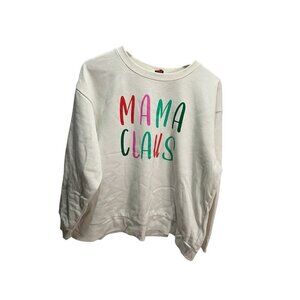December 25th Ivory Crew Neck "Mama Claus" Christmas Sweatshirt Size XL